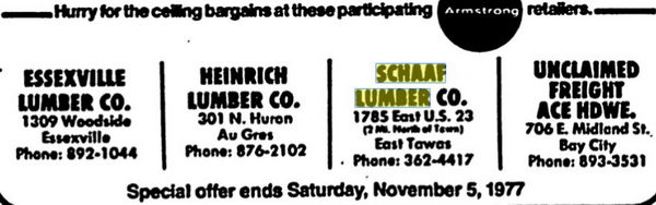 Schaff Lumber - Oct 1977 Ad (newer photo)